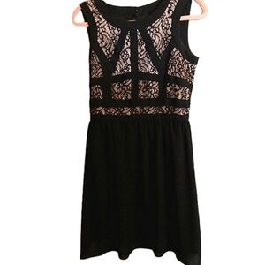𝅺Gianni Bini Women's Black Lace over Nude Fit & Flare Back Zip Cocktail Dress 4